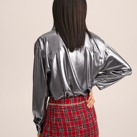 Metallic grey/silver blouse with bow - Picture 5 of 6